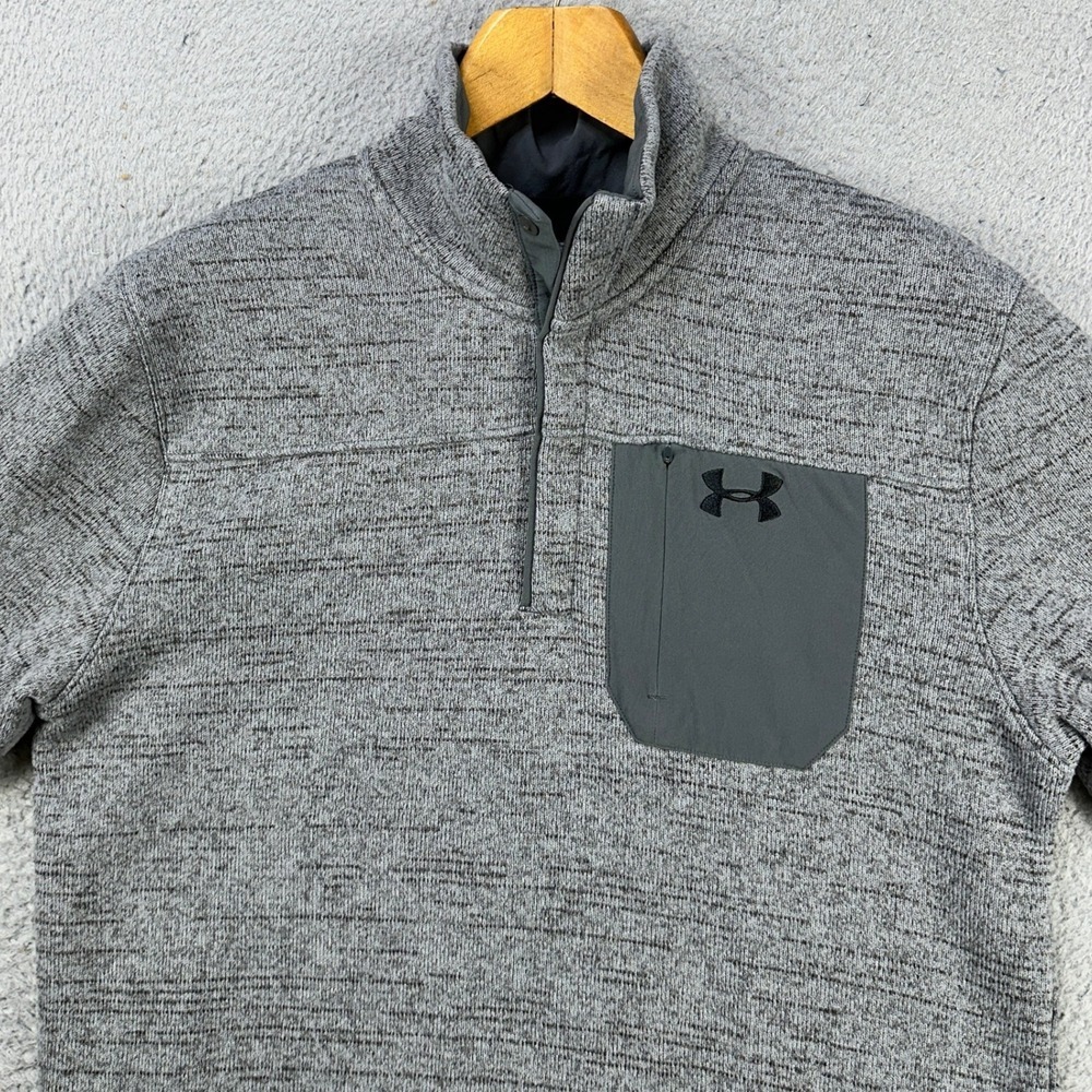 Under Armour Cold Sweatshirt Pullover Mens Large Gray Quarter‎ Zip Pocket Logo
